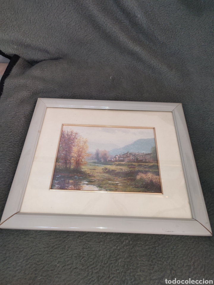 Arte: Cuadro paisaje antiguo casa. Vintage