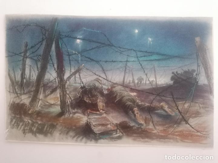 Arte: 2 LITOGRAFIAS DE HANS LISKA, 2&ordm; GUERRA MUNDIAL, INGENIEROS LIMPIANDO MINAS Y MONTAJE MOTOR JUMO 211