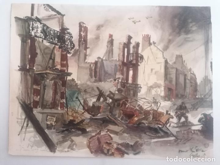 Arte: 2 LITOGRAFIAS DE HANS LISKA, 2&ordm; GUERRA MUNDIAL, AVIONES SOBRE CALAIS Y EN UN SILLON A TRAVES DEL PAI