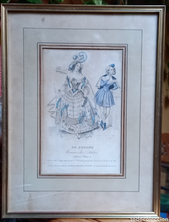 Arte: Antigua litograf&iacute;a &rdquo;Le Follet&rdquo; moda victoriana enmarcada