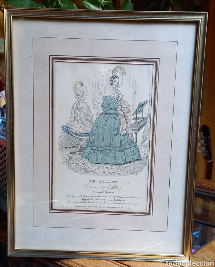 Arte: Antigua litograf&iacute;a &rdquo;Le Follet&rdquo; moda victoriana enmarcada