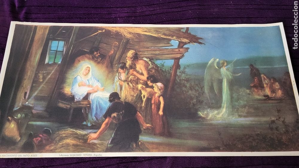 Arte: Antigua lamina Religiosa El nacimiento de Jesucristo Edici&oacute;n Linacero Vitoria Espa&ntilde;a
