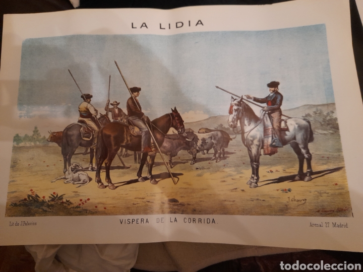 Arte: Litograf&iacute;a de J. PALACIOS, V&iacute;spera de la Corrida - Foto 1