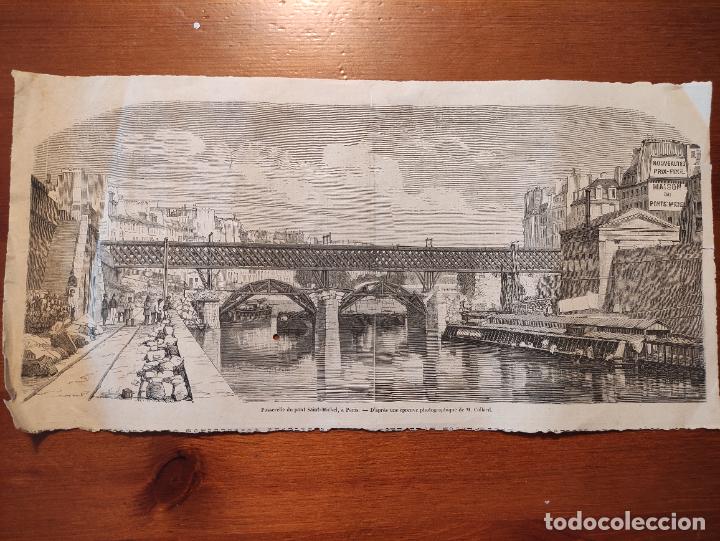 Arte: Passerelle du pont Saint-Michel, &agrave; Paris . D&rsquo;apres une &eacute;preuve photographique de M. Collard - 34x17