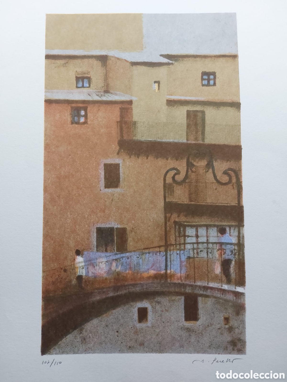 Arte: MARIA PERELLO LITOGRAFIAS ORIGINALES 75X52 GERONA. PUENTE CON CASAS DEL RIO N. 11 DE. 150