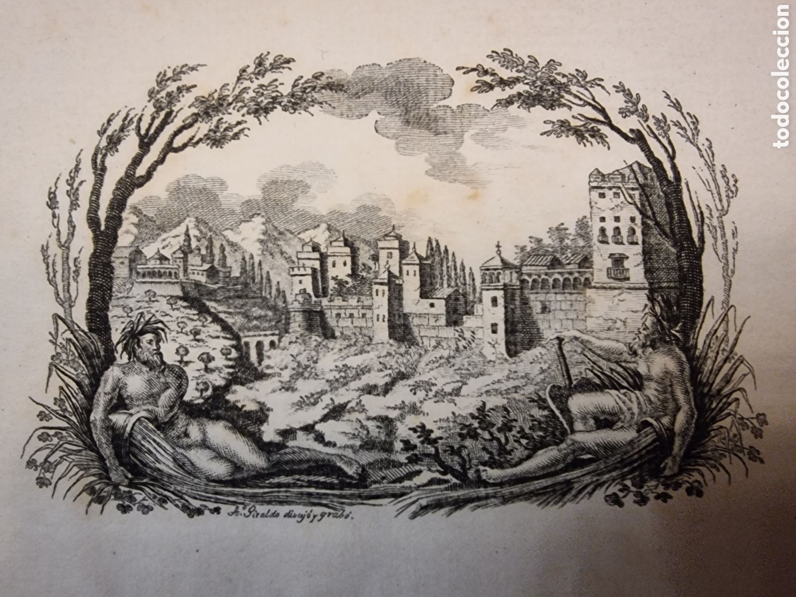 Arte: Litografia rom&aacute;ntica de la alhambra de Granada de 1800 - Foto 1