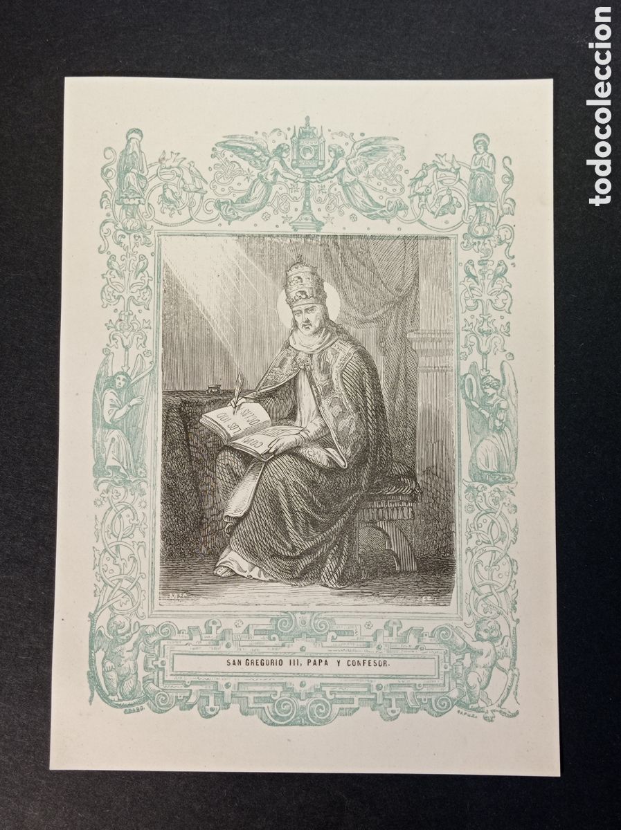 Arte: ANTIGUA LITOGRAF&Iacute;A SAN GREGORIO III. PAPA Y CONFESOR 1853