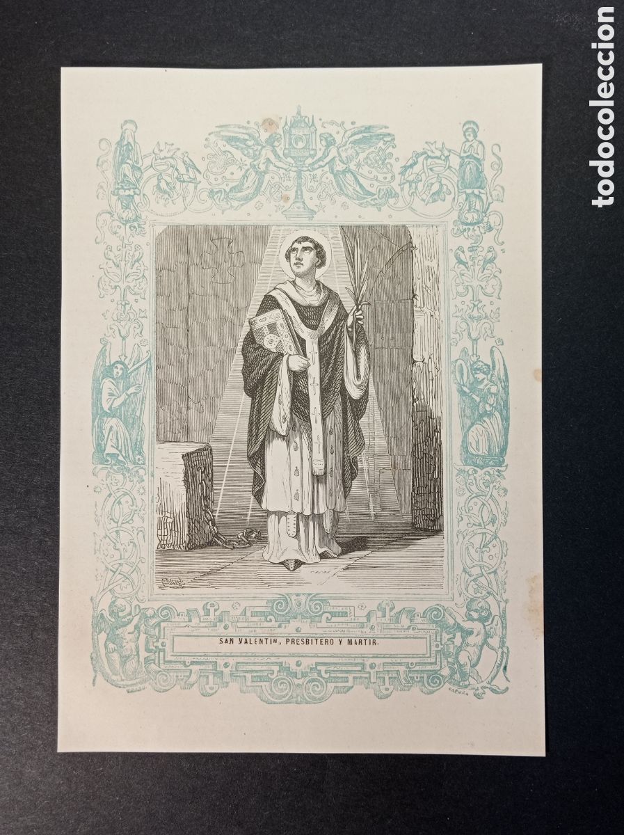Kunst: ANTIGUA LITOGRAF&Iacute;A SAN VALENT&Iacute;N PRESB&Iacute;TERO Y M&Aacute;RTIR 1853