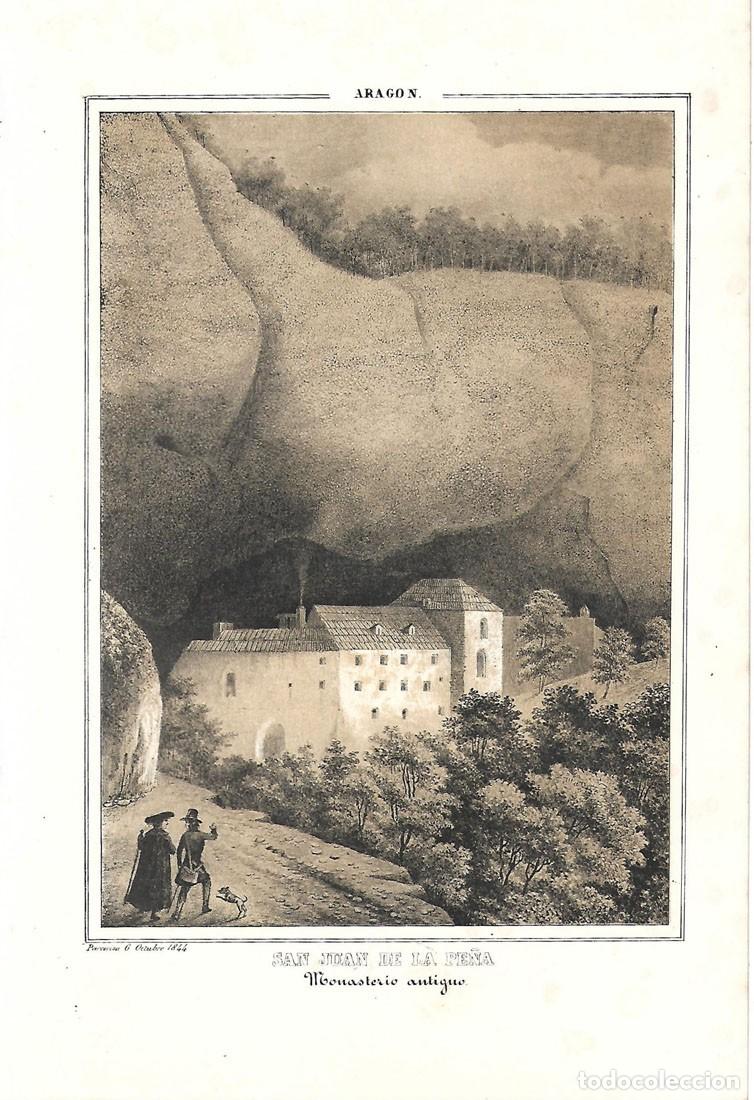 Arte: Vista del siglo XIX del Monasterio de San Juan de la Pe&ntilde;a en Arag&oacute;n