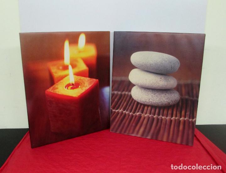 Arte: 2 CUADROS MODERNOS THE ART GROUP - QUIETLY BURNING CANDLES + PEBBLES DE 40 X 50 CM