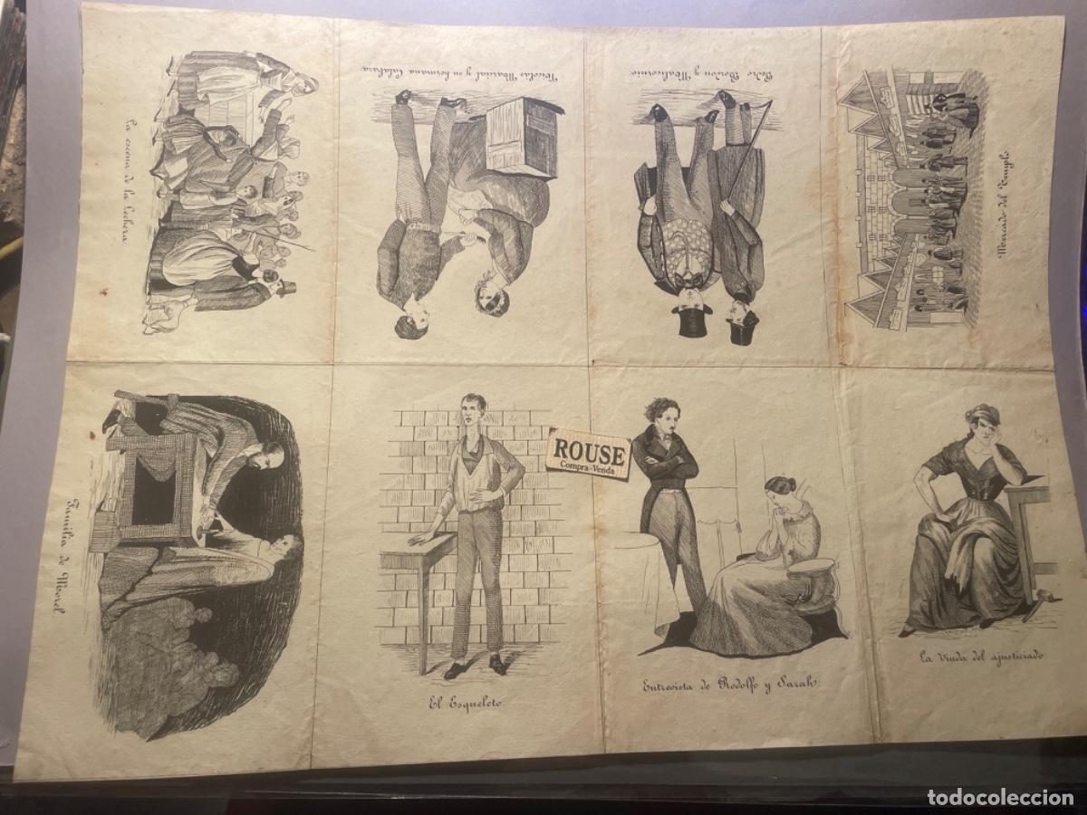 Arte: ANTIGUA LITOGRAGIA TEMA HUMORISTICO - S. XIX - 8 ESCENAS CADA UNA CON SU TEXTO 1 LAMINA 42,5X31 CM.