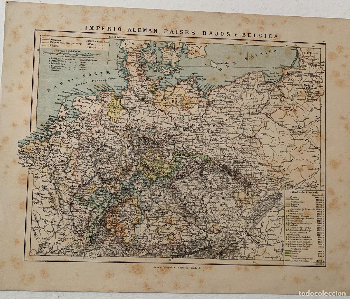 Arte: Mapas. Imperio alem&aacute;n, Paises Bajos y B&eacute;lgica.