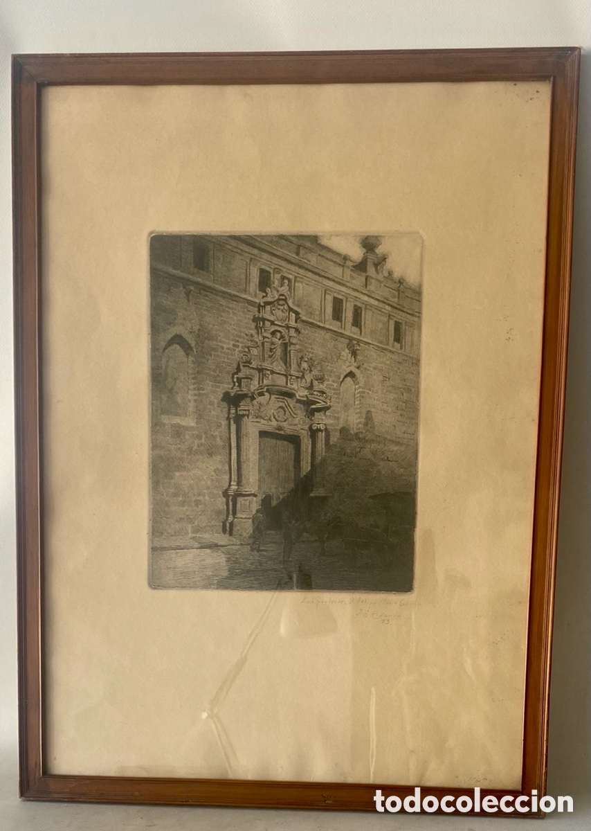 Arte: J J Ridaura Fachada puerta de la Iglesia de los Santos Juanes de Valencia Grabado Firmado y fechado