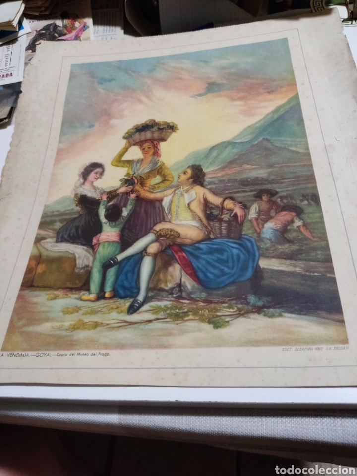 Arte: L&aacute;mina antigua copia del museo del Prado, La vendimia, Goya