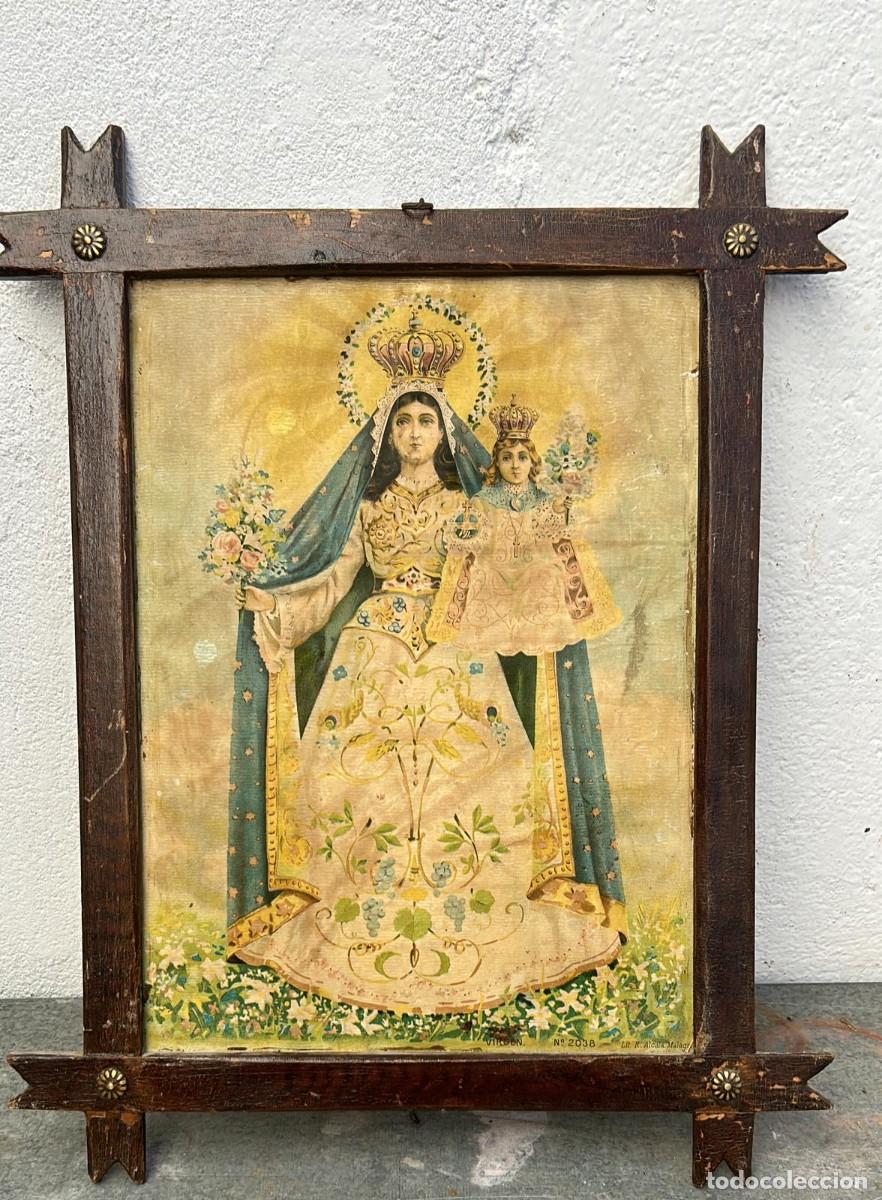 Arte: LITOGRAFIA ANTIGUA DE LA VIRGEN IMPRESA EN MALAGA DE 43 X 33 CMS. 3 CMS. MARCO