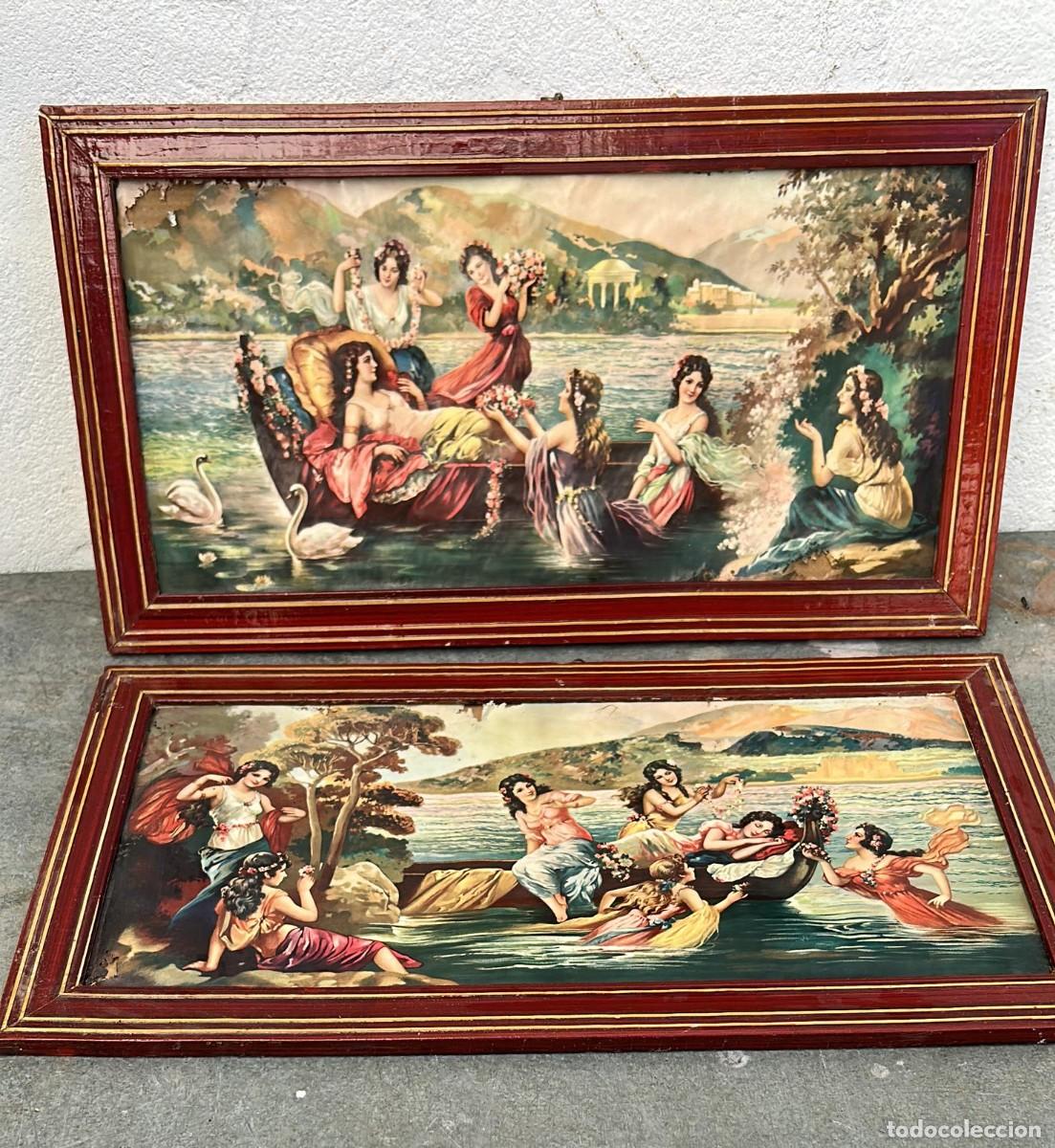 Arte: LITOGRAFIAS ANTIGUAS CON ESCENAS ROMANTICAS DE 56 X 31 CMS. SIN CRISTAL