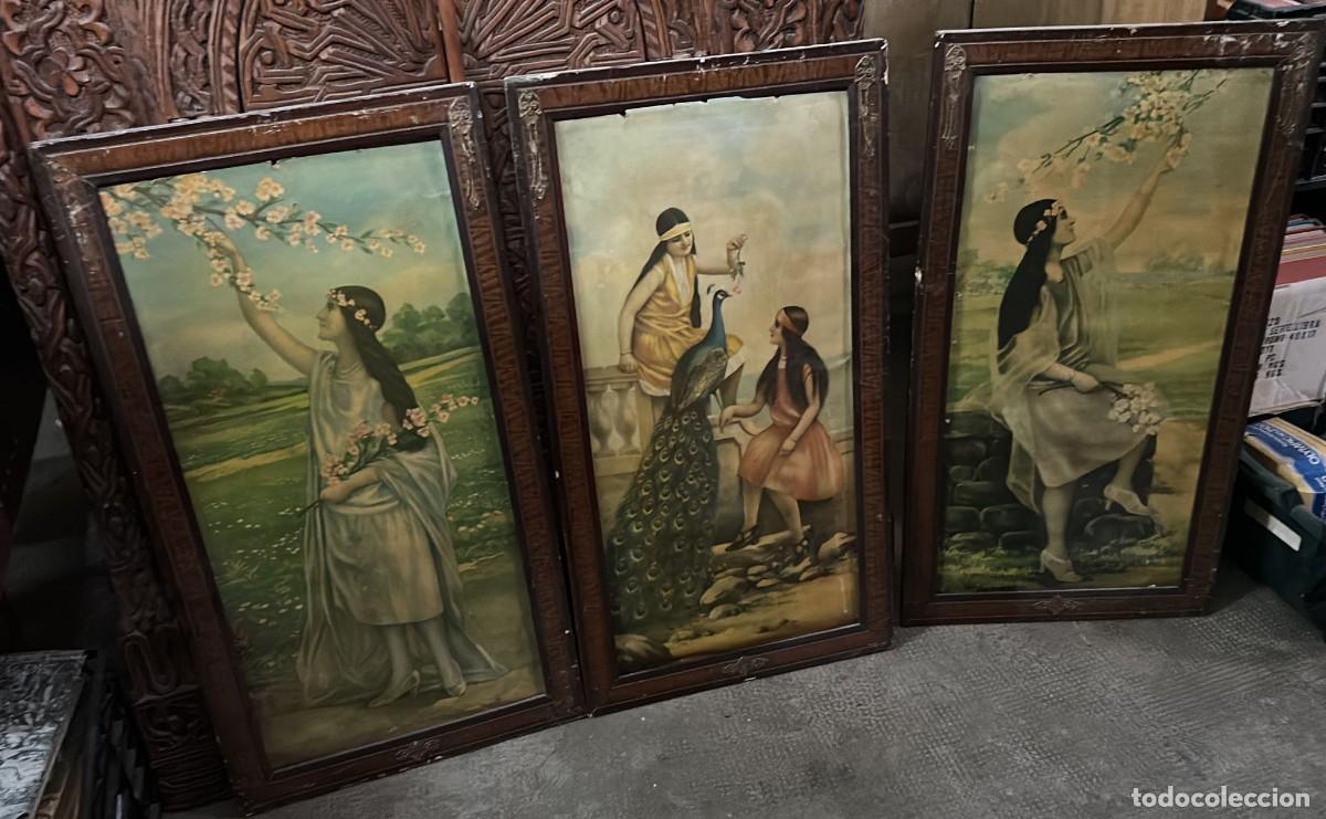 Arte: LITOGRAFIAS ANTIGUAS ESCENAS DE MUJERES DE 36 X 65 CMS. SIN CRISTAL