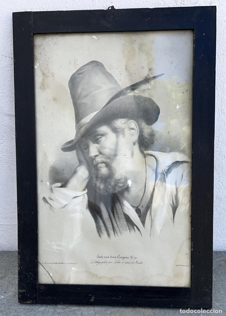 Arte: LITOGRAFIA JULIEN D&acute;APRES DE RUDDER RETRATO DE HOMBRE 55 X 37 CMS. 4 CMS. MARCO