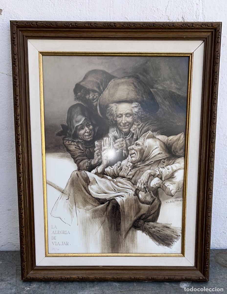 Arte: LITOGRAFIA LA ALEGRIA DE VIAJAR FIRMADA V.S. ALGORA 1987 DE 58 X 45 CMS. 6 CMS. MARCO