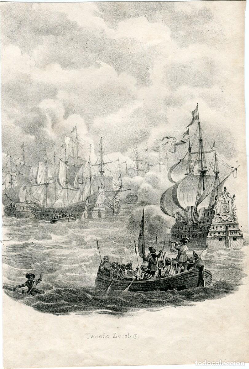 Arte: Litografia de 1844 de batalla de los ingleses contra los Paises Bajos.