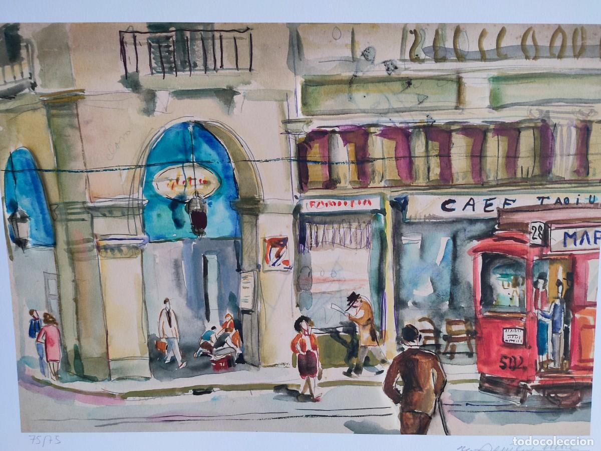 Arte: Litograf&iacute;a Aguilar More, Tranvia en Ciudad