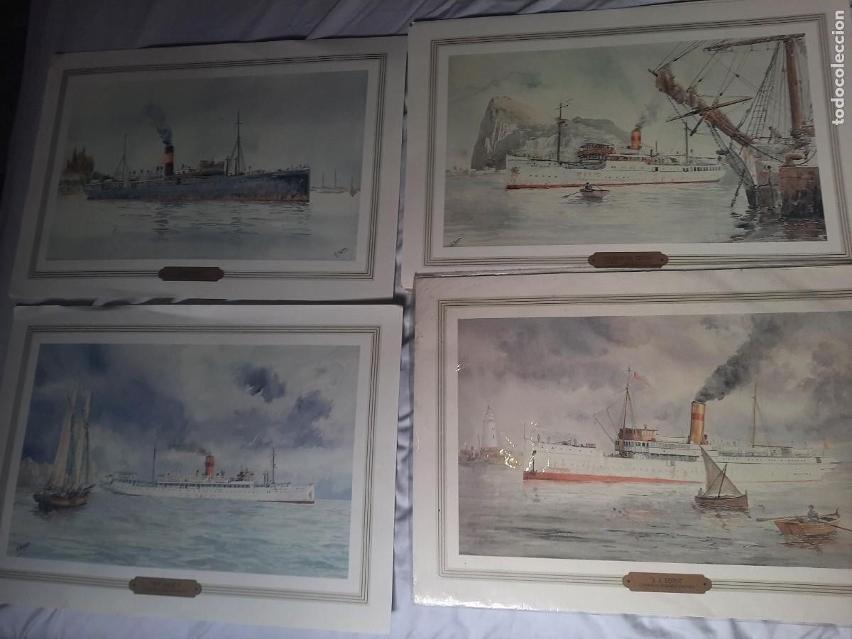 Art: Colecci&oacute;n completa 4 ACUARELAS BARCO J.J. SISTER,Mallorca,ceuta autor G.ALEDO TRANSMEDITERRANEA 1987