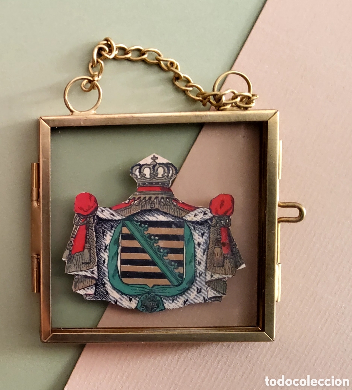 Kunst: Her&aacute;ldica, escudo de armas alem&aacute;n, Reino de Sajonia. Original de 1890-1900, enmarcado doble cristal