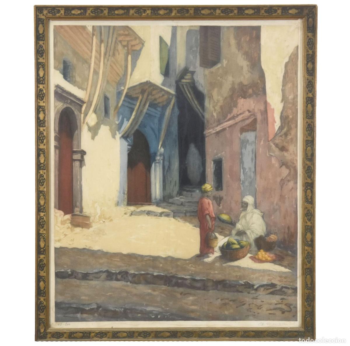 Kunst: Lithographie orientaliste 46/200 sc&egrave;ne orientaliste