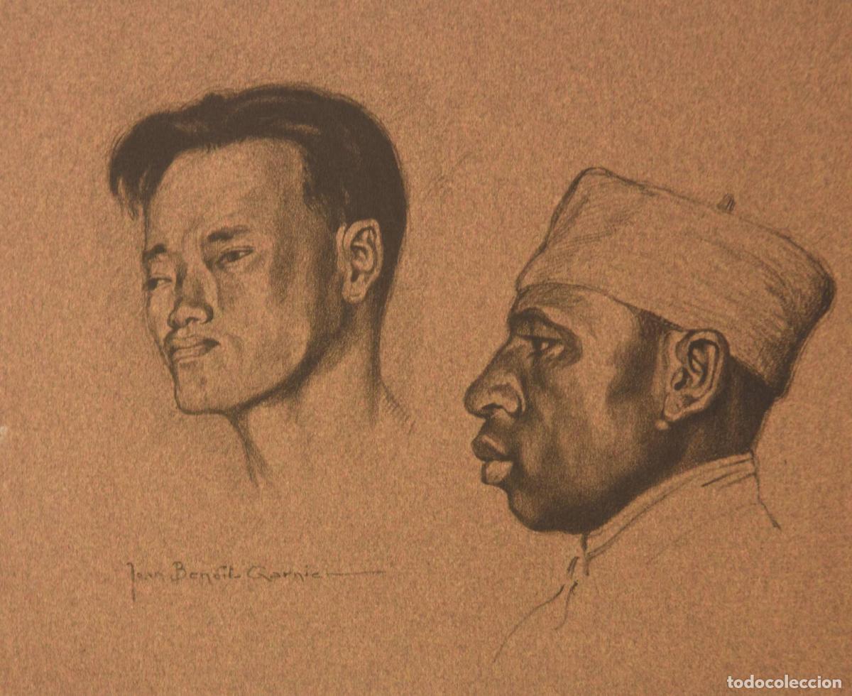 Arte: Lithographie par Jean Beno&icirc;t-Garnier Quelques indig&egrave;nes - Foto 6