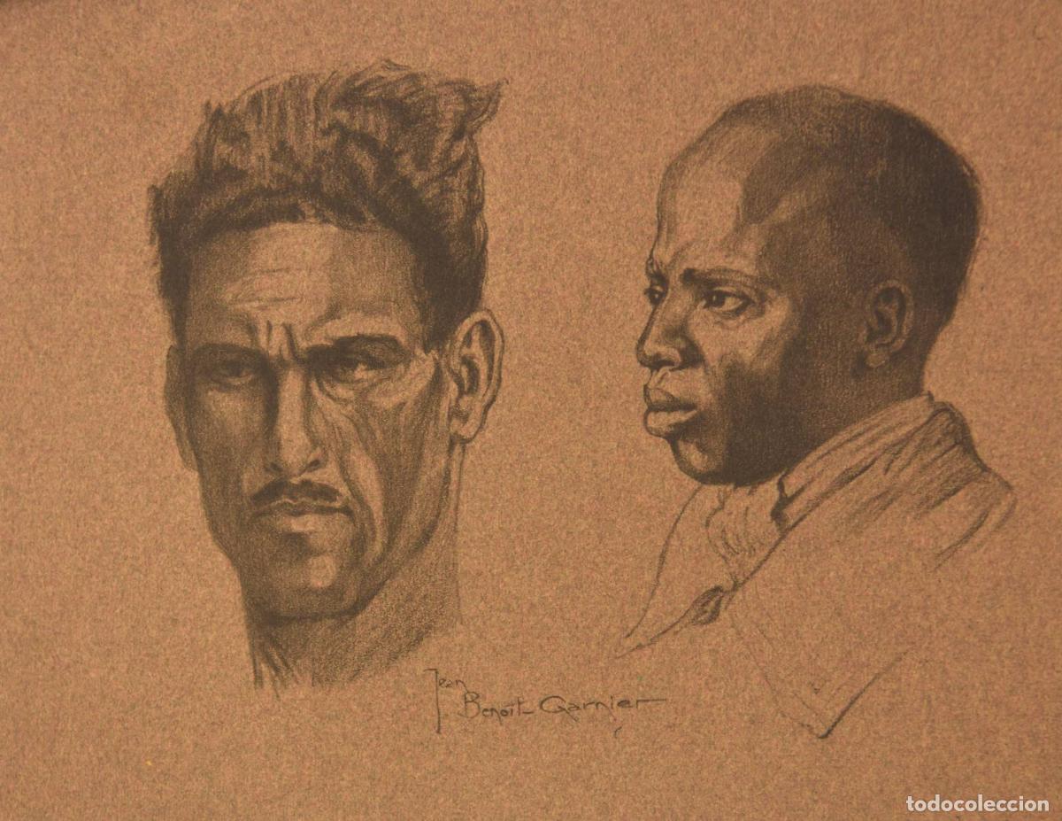 Arte: Lithographie par Jean Beno&icirc;t-Garnier Quelques indig&egrave;nes - Foto 1