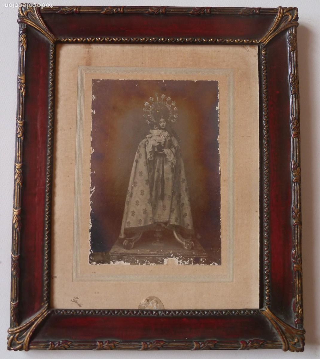 Arte: CUADRO MARCO DE MADERA ANTIGUO Y LITOGRAFIA ANTIGUA REFLECTANTE VIRGEN DE BEL&Eacute;N