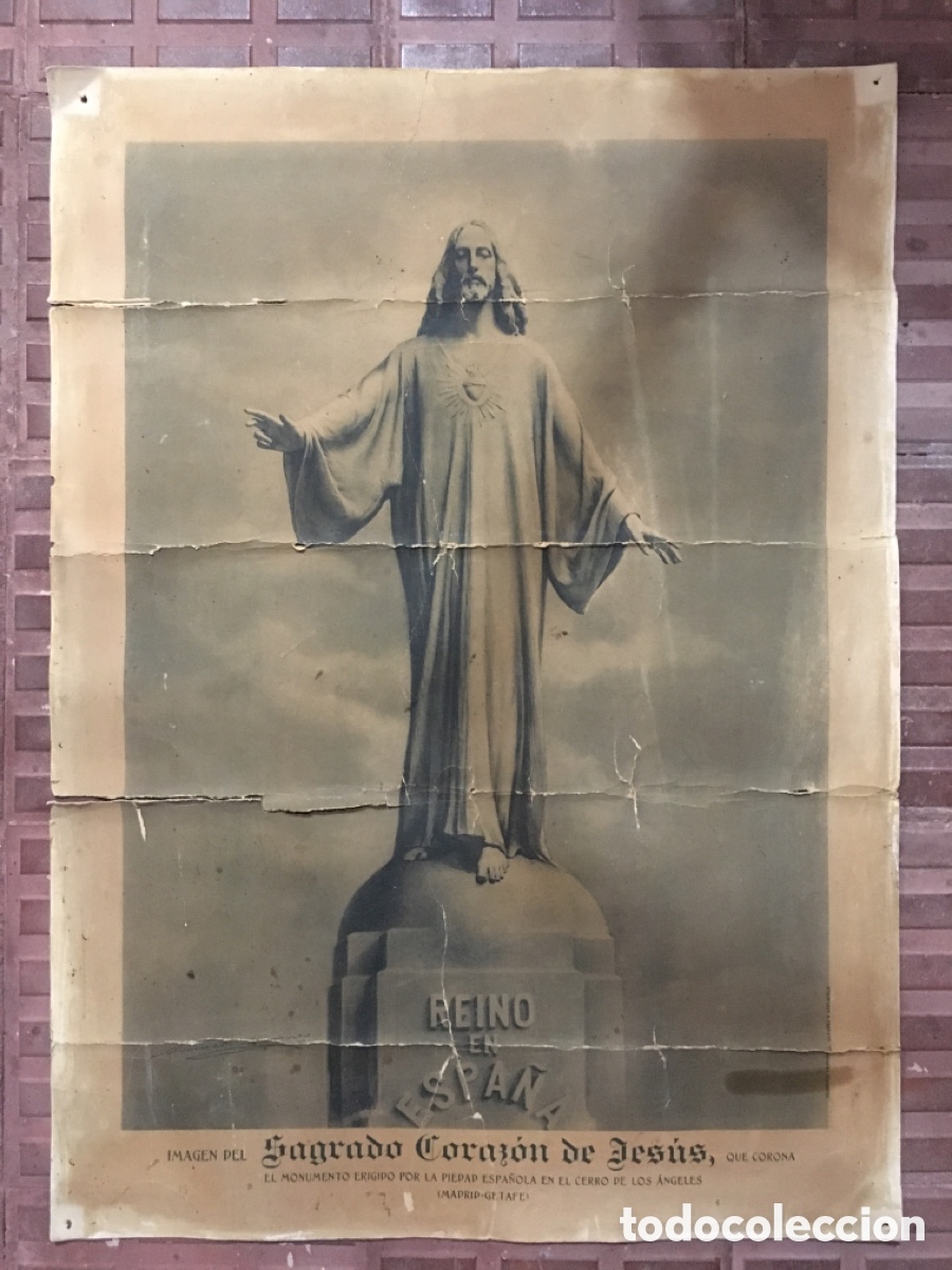 Arte: LITOGRAFIA ANTIGUA. SAGRADO CORAZON DE JESUS. CERRO DE LOS ANGELES. GETAFE. MADRID
