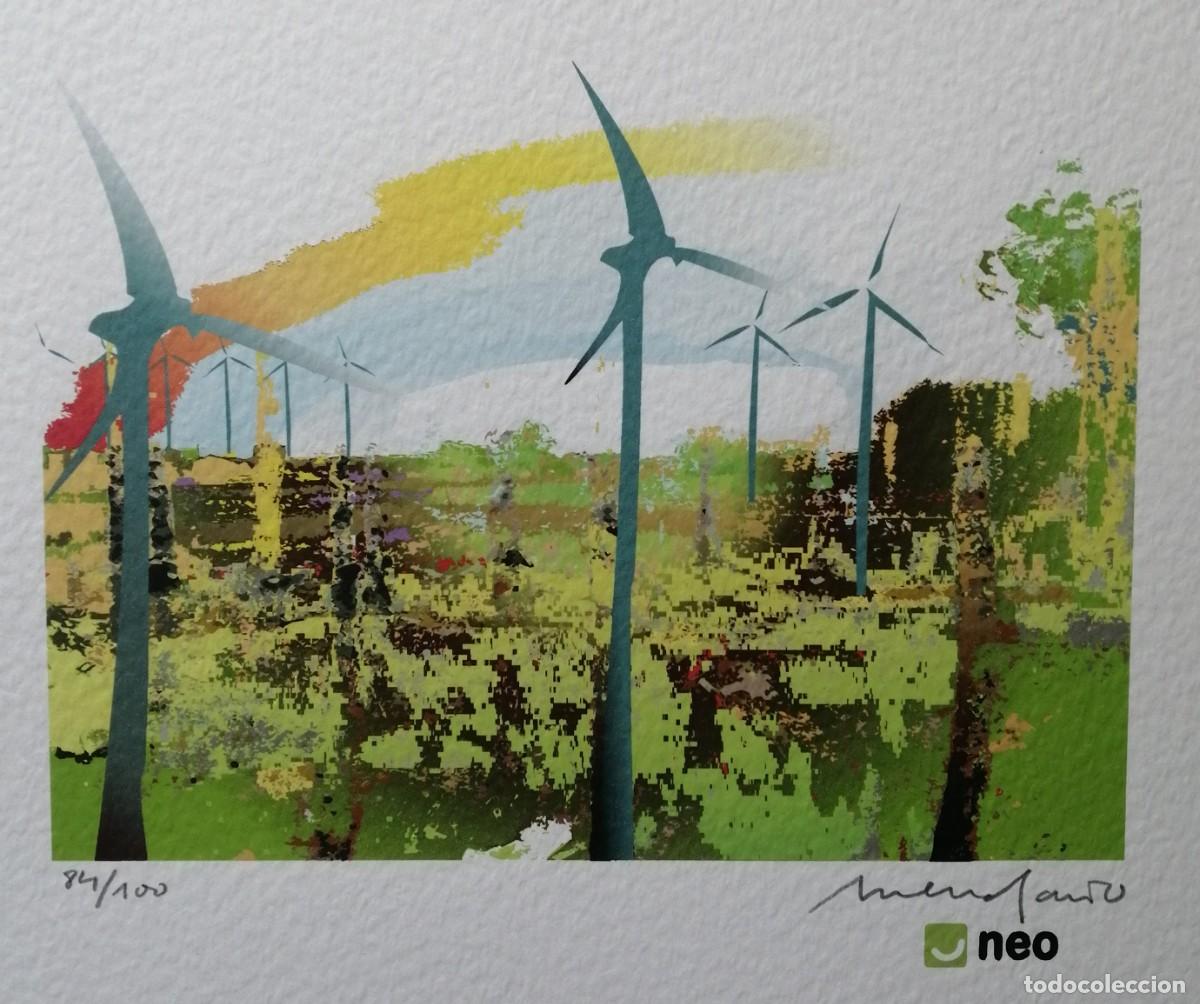 Arte: Parque e&oacute;lico. Litograf&iacute;a firmada y numerada - Foto 1