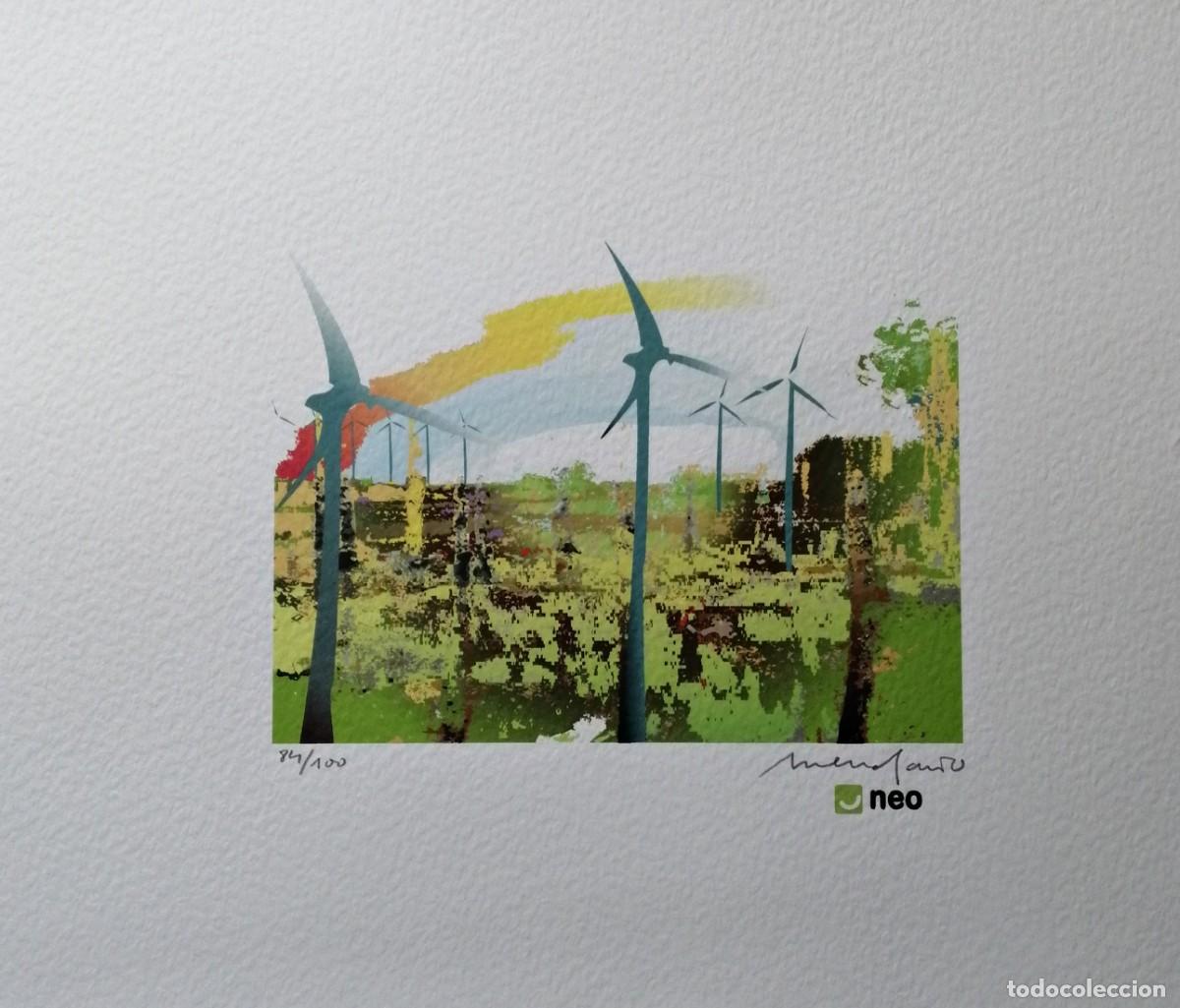 Arte: Parque e&oacute;lico. Litograf&iacute;a firmada y numerada - Foto 2