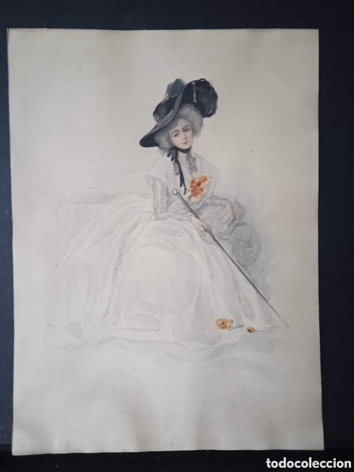 Arte: ANTIGUA LITOGRAF&Iacute;A DE DAMA VICTORIANA FIRMADA M.S.M.