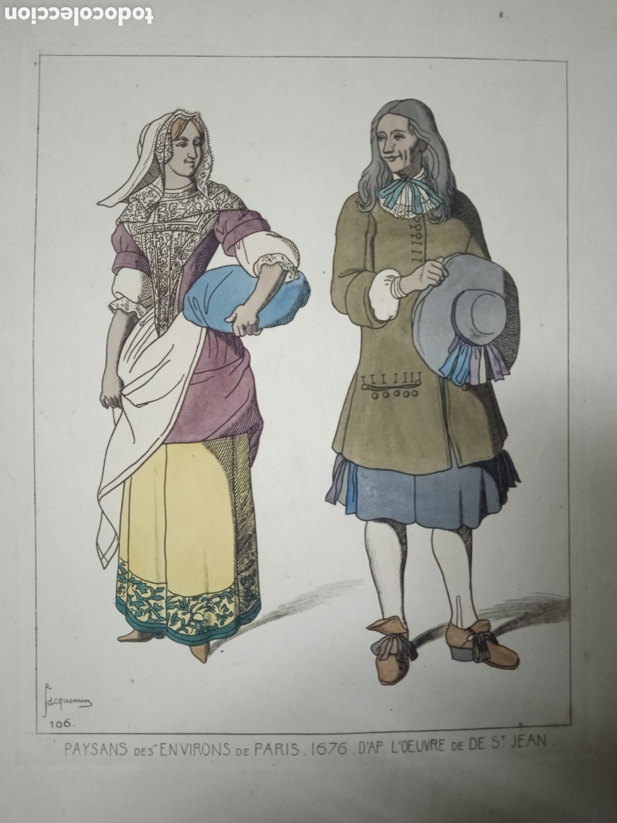 Arte: LITOGRAF&Iacute;A DE RAPHAEL JACQUEMIN 1880 CAMPESINOS DE LAS AFUERAS DE PARIS 1676 Basado en la obra de St