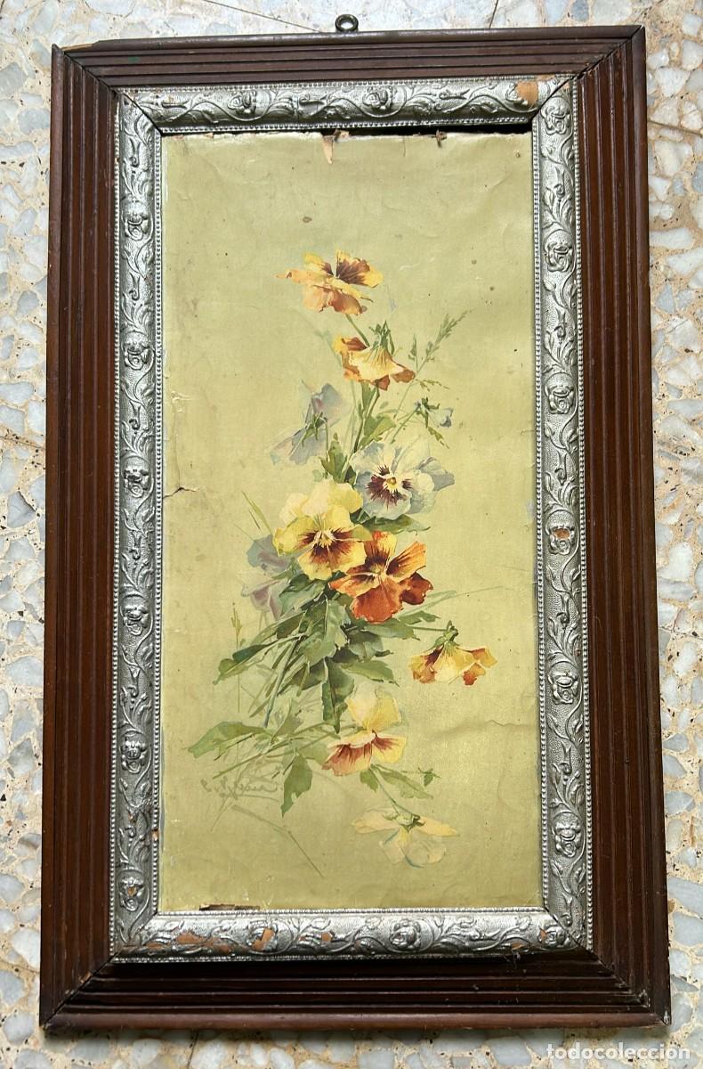 Art: LITOGRAFIA ANTIGUA CON RAMO DE FLORES 80 X 50 CMS. 10 CMS. MARCO