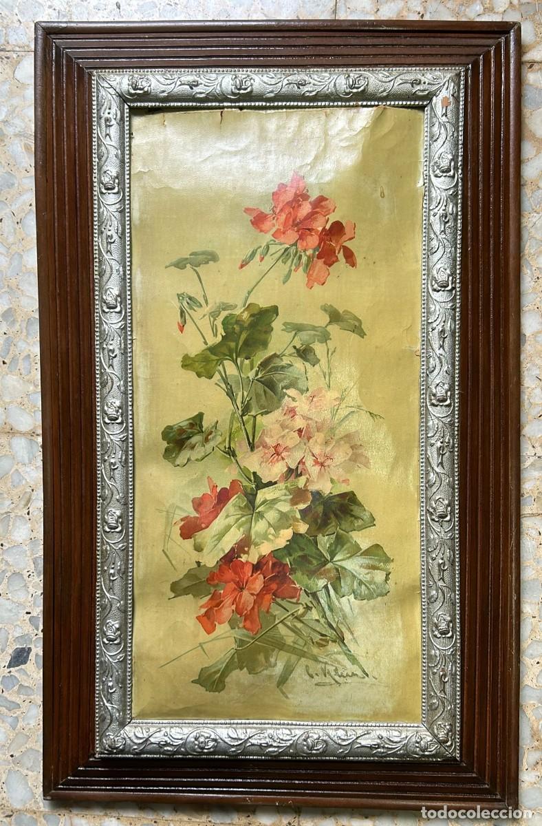 Art: LITOGRAFIA ANTIGUA RAMO DE FLORES 80 X 50 CMS. 10 CMS. MARCO