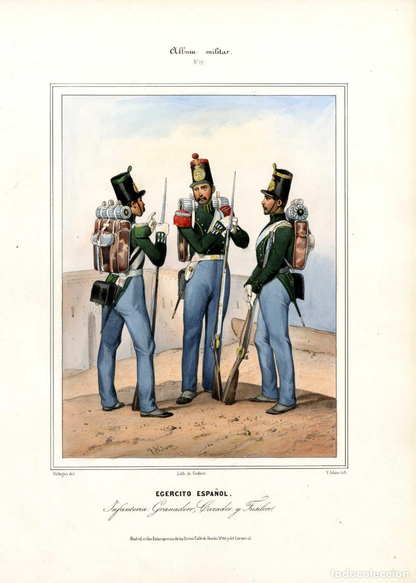 Arte: Album militar, n&ordm; 17. Infanter&iacute;a. Granadero, Cazador y Fusilero