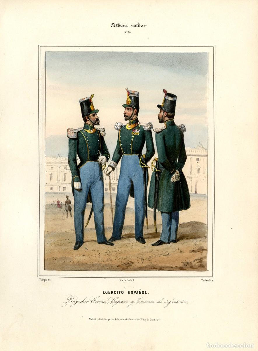 Arte: Album militar, n&ordm; 14. Brigadier Coronel, Capit&aacute;n y Teniente de Infanter&iacute;a