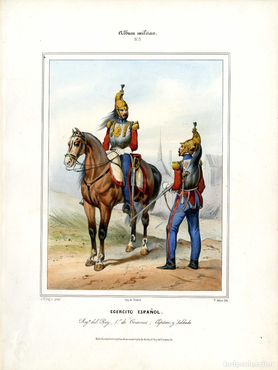 Arte: Album militar, n&ordm; 5. Regto. del Rey. 1&ordm; de Coraceros. Capit&aacute;n y soldado