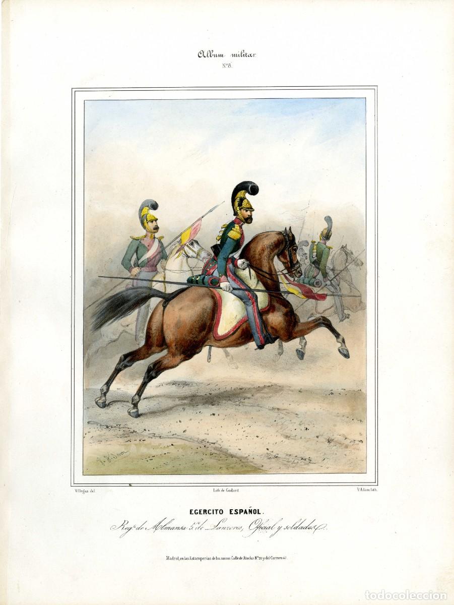 Arte: Album militar, n&ordm; 8. Regto de Almansa 5&ordm; de Lanceros. Oficial y soldados