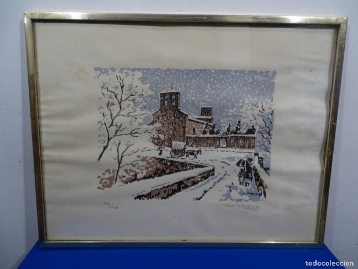 Arte: LITOGRAFIA ISIDRE ODENA 98/100. PUENTE ROMANO VALLPARADIS E IGLESIA SANT PERE.
