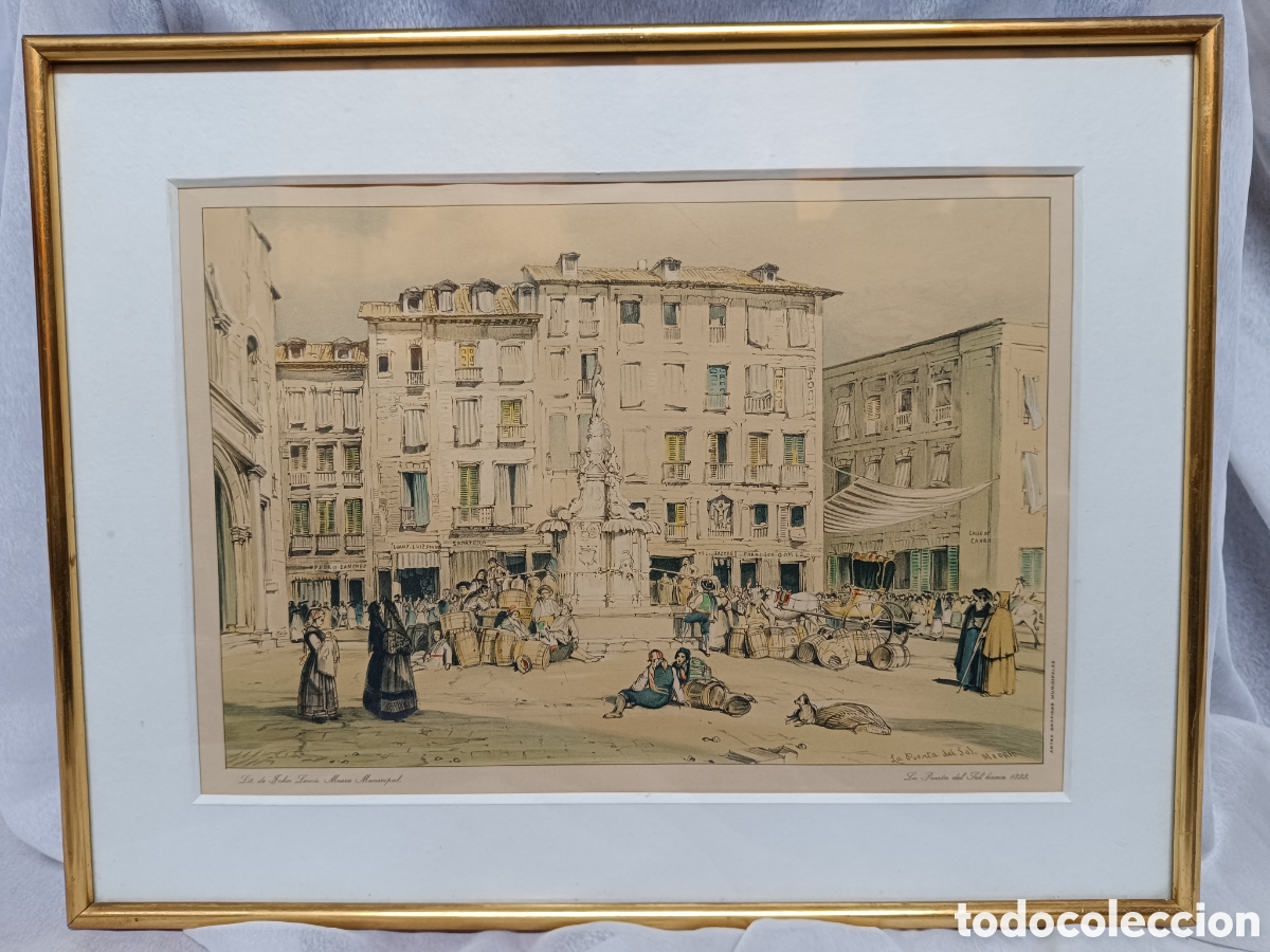 Arte: Cuadro litograf&iacute;a Puerta del Sol de Madrid hacia 1833 de John Lewis