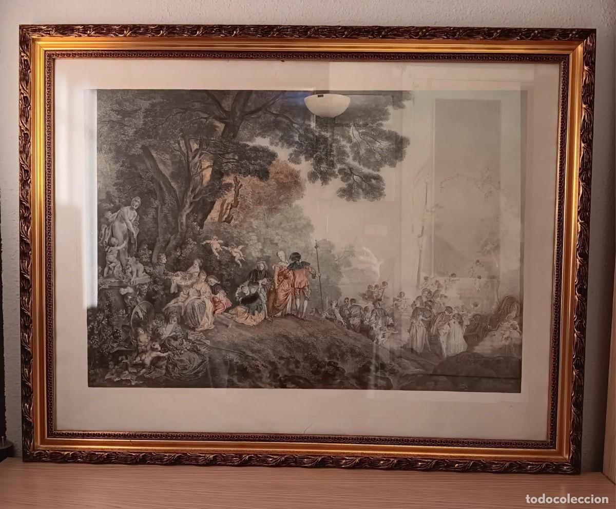 Kunst: antigua lamina litografia enmarcada peregrinacion a la isla de cythera jean antoine watteau cuadro