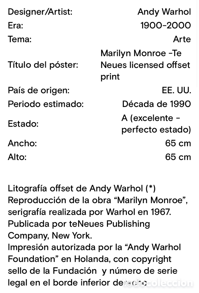 Arte: Andy warhol-Marilyn monroe (65x65cm) - Foto 2