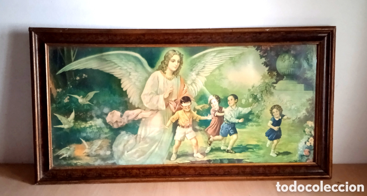Arte: Antigua litograf&iacute;a &aacute;ngel de la guarda