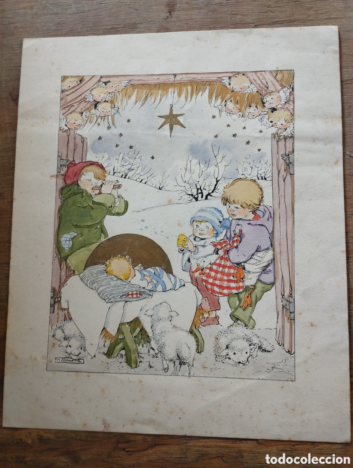 Arte: Litograf&iacute;a de la Natividad firmada por M. Llimona