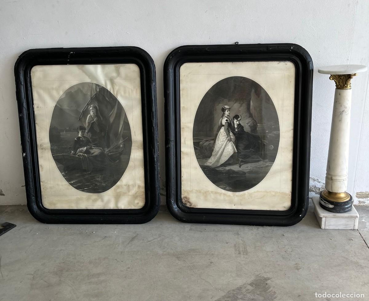 Arte: Pareja de litograf&iacute;as, Londres 1869 con marco en madera y cristales al agua.