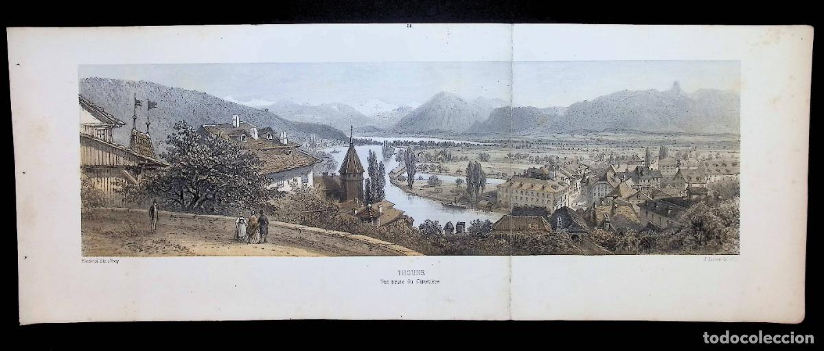 Arte: THOUNE. VUE PRISE DU CIMETI&Egrave;RE. J. JACOTTET DEL. ET LITH. BLANCHOUD &Eacute;DIT. &Aacute; VEVEY. LITOGRAFIA